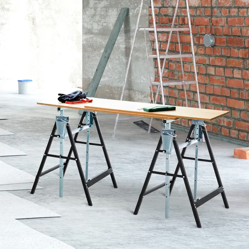 Homcom Pair of Telescopic Folding Sawhorses for DIY and Construction Work