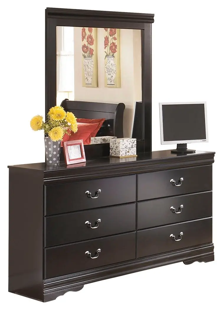 Huey Vineyard Black Dresser with Full-Length Mirror – Sleek Modern Design