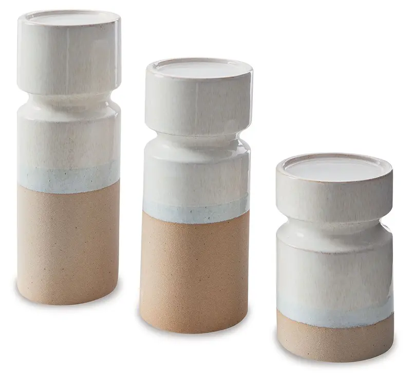 Hurston Ivory and Brown Candle Holder Set – Three Decorative Pieces
