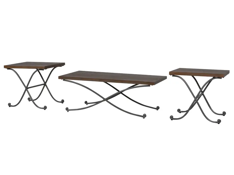 Industrial-Style 3-Piece Coffee Table Set – Metal X-Base and Wooden Tops