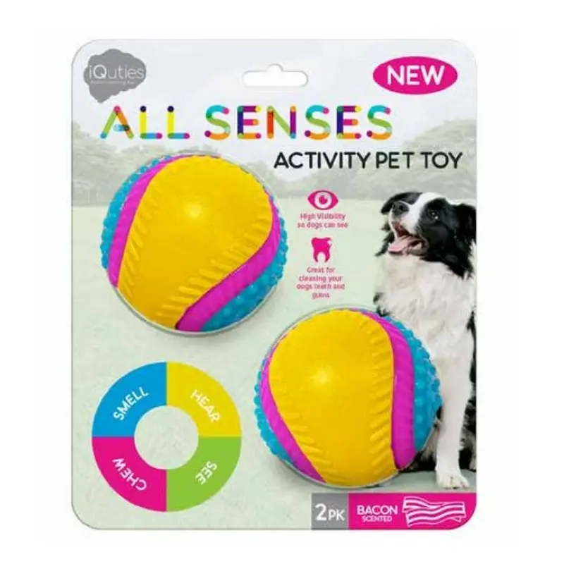 iQuties Medium-Sized Bacon-Shaped Rubber Dog Toy – Multicolour Chew Ball