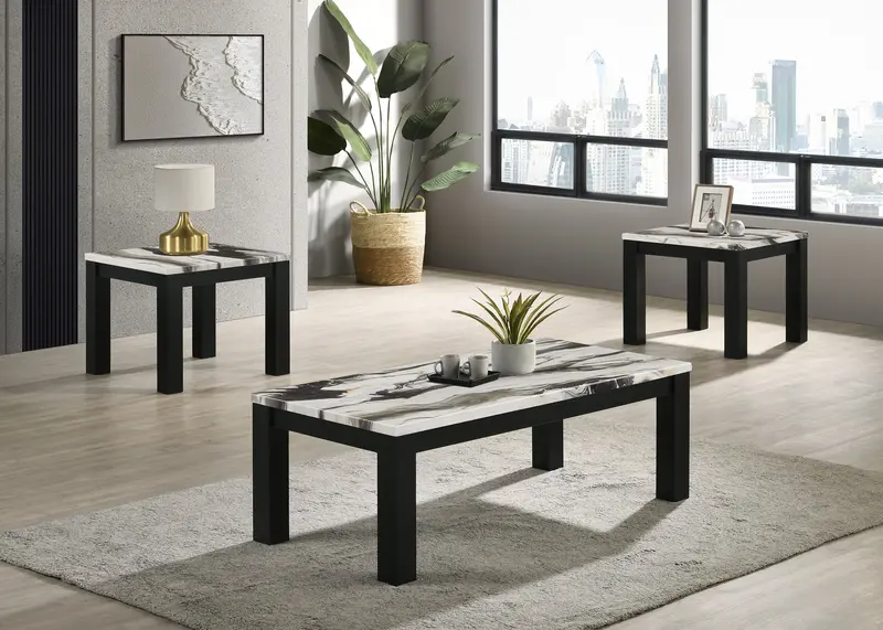 Ivy 3-Piece Brown Faux Marble Nesting Cocktail Tables