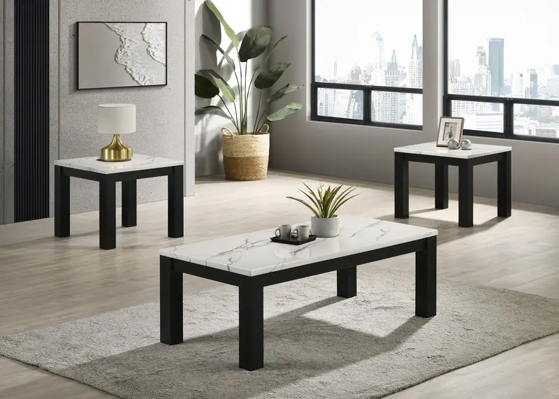 Ivy 3-Piece White Faux Marble Cocktail Table Set
