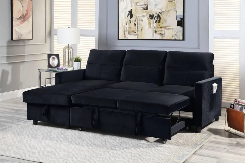 Ivy Reversible Sleeper Sectional – Convertible Design with Chaise Storage Compartment and Side Pocket