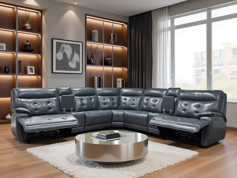 Jade Green Leather Power Reclining Sectional with Adjustable Headrests, USB Charging, and Wireless Pad