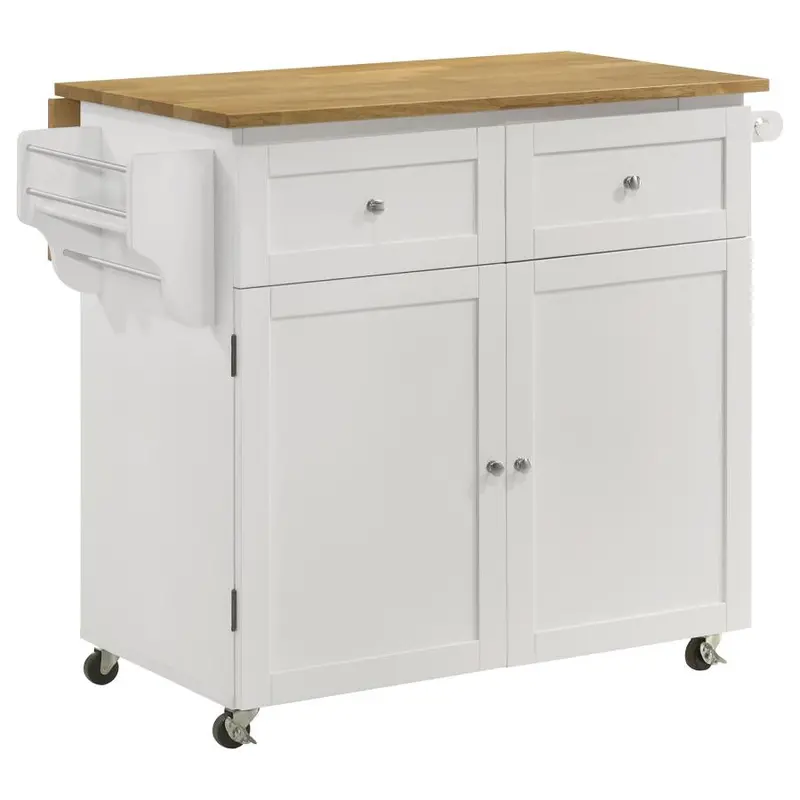 Jalen Mobile Kitchen Cart with 3 Doors – Natural Brown & White Finish
