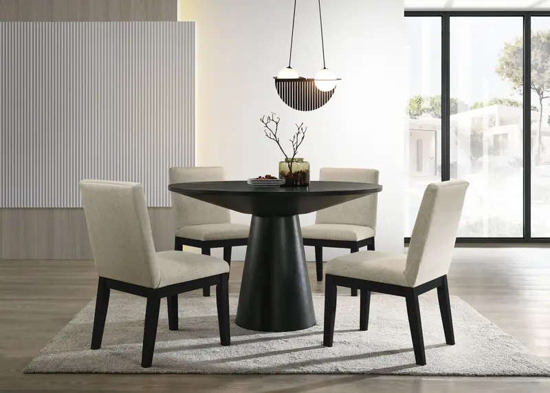 Jasper Contemporary Dining Set – Round Table with Coordinating Upholstered Chairs
