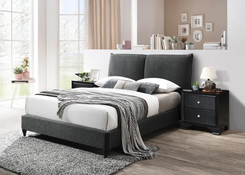 Jenn Charcoal Bouclé King Bed Frame