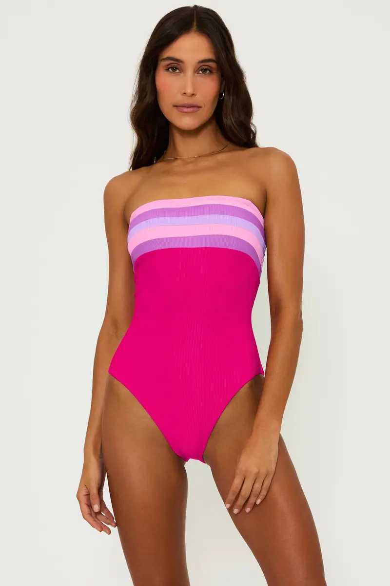 Jessa One-Piece Swimsuit in Raspberry Colorblock Pattern