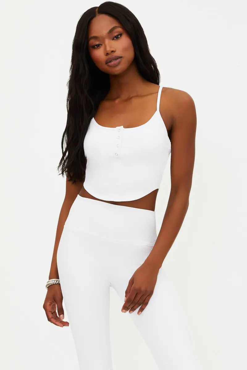 Joelle Top – Minimalist White Waffle-Knit Style