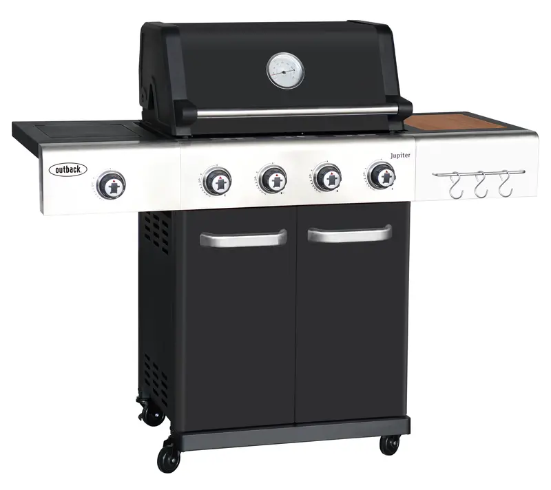 Jupiter 5-Burner Gas and Charcoal Hybrid BBQ – 610cm Steel & Enamel, Outback