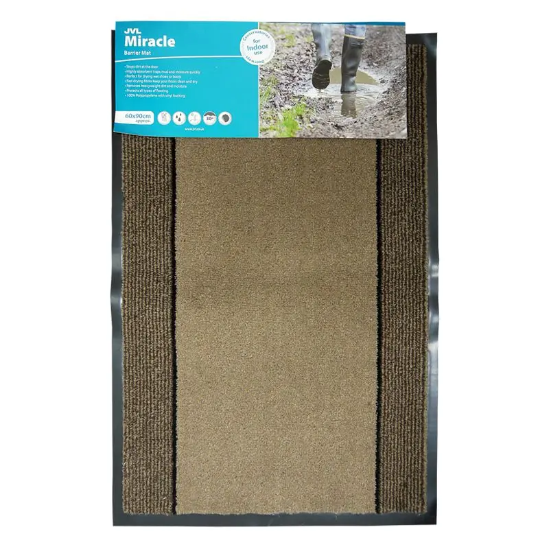 JVL Miracle Barrier Mat – 90 x 60cm Light Brown Stripe Floor Protector