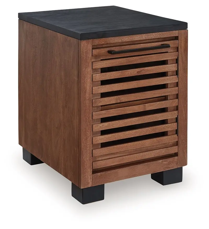 Kallari Chair-Side End Table with Drawer – Rustic Brown & Black