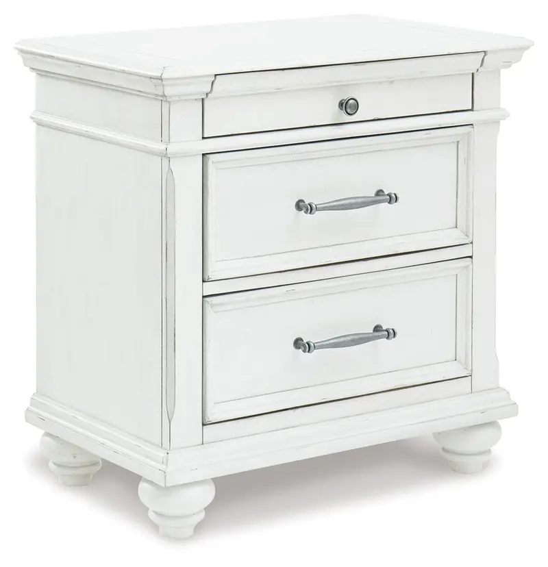 Kanwyn Whitewash Three-Drawer Nightstand for Bedrooms