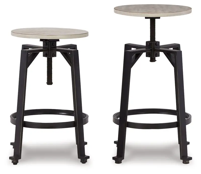 Karisslyn Swivel Bar Stools (Set of 2) – Whitewash Frame with Black Seats