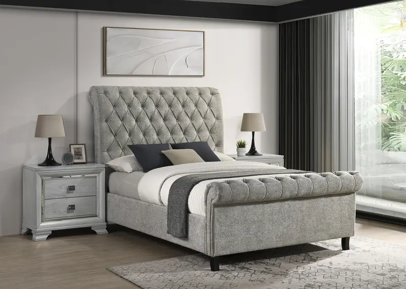 Kate Light Grey Tweed King Platform Bed