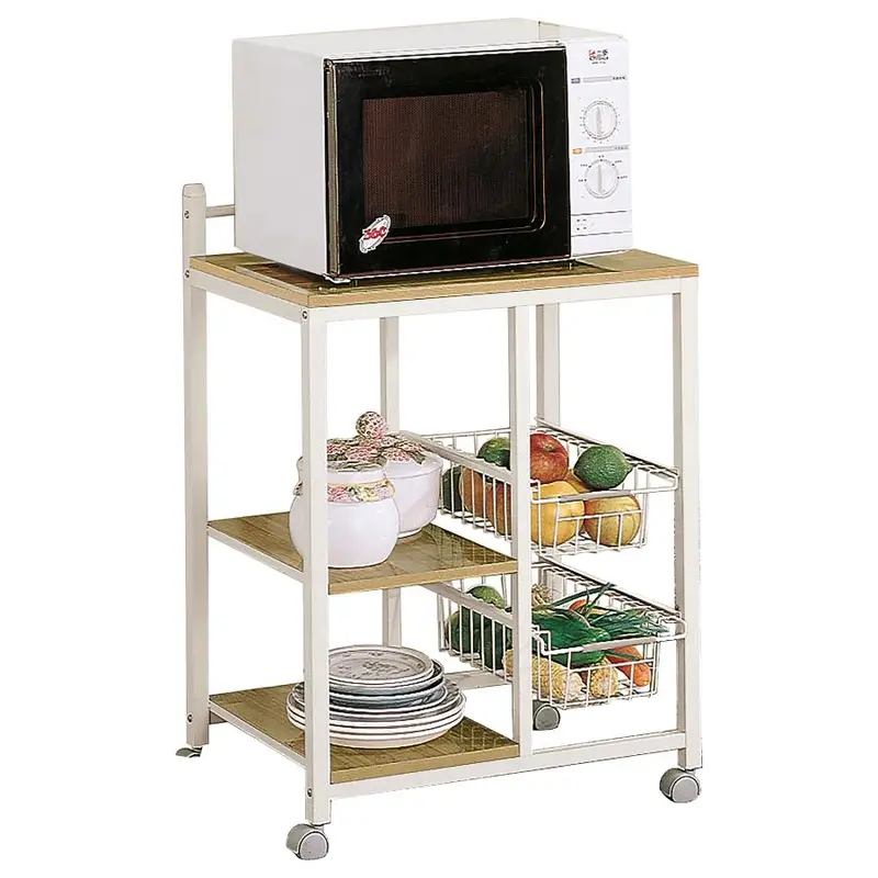 Kelvin 2-Shelf Mobile Kitchen Cart in Natural Brown and White Finish