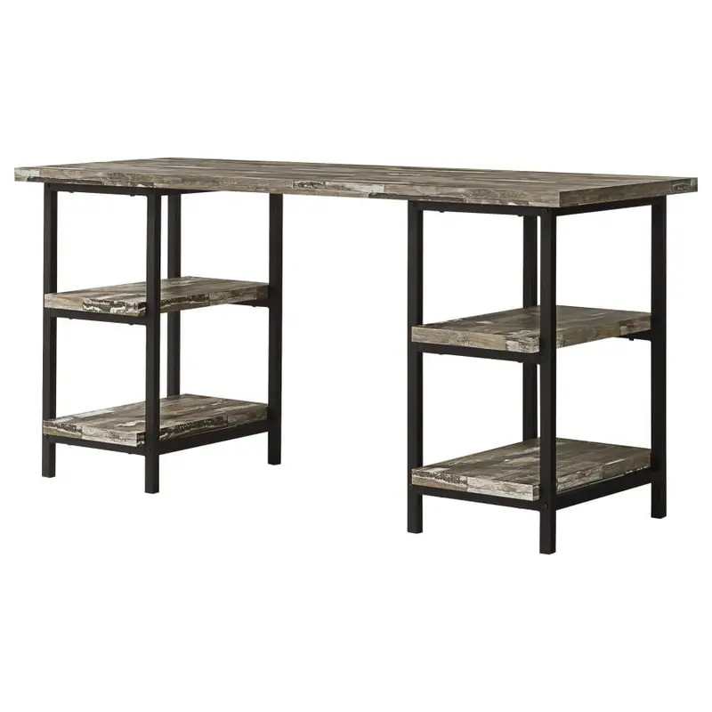 Kemper Weathered Brown Writing Desk – 4-Shelf Functional Home Office Desk