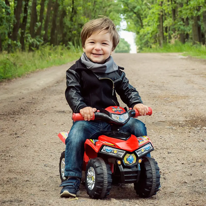 Kids’ Ride-On Quad Bike Toy – Off-Road Style Pedal-Free 4-Wheel Vehicle with Horn & Music (Red)