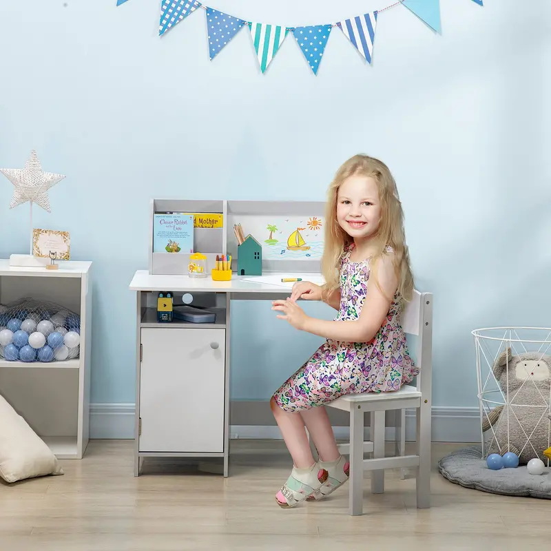 Kids Table and Chair Set with Integrated Whiteboard Surface