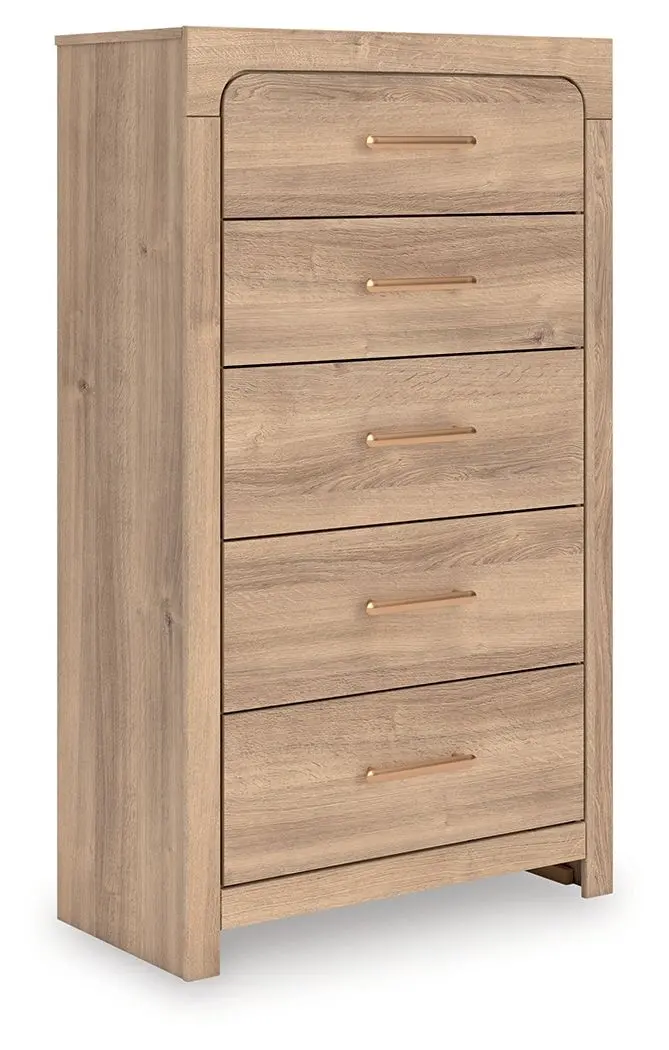 Kinlanni Five-Drawer Chest in Rich Tan Finish