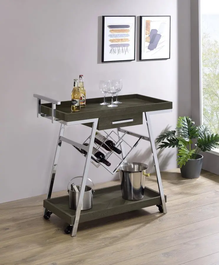 Kinney Rustic Grey Engineered Wood 1-Drawer Bar Cart