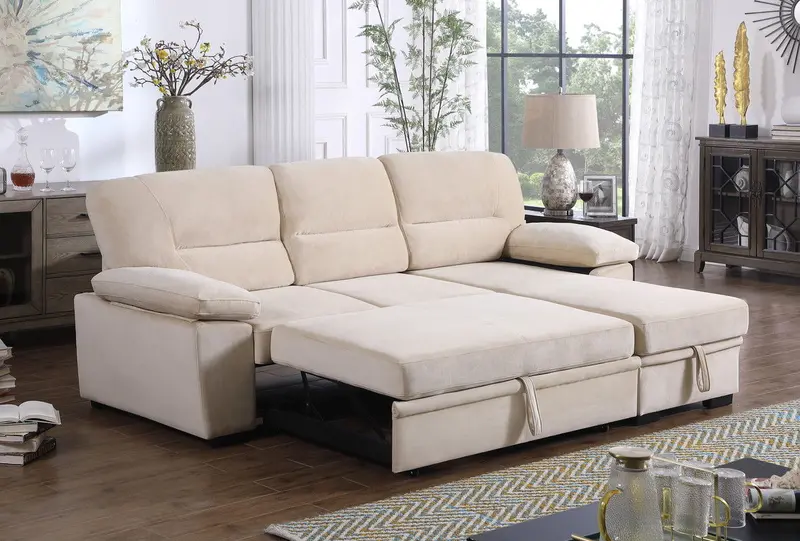 Kipling Reversible Sleeper Sectional – Dual-Use Chaise with Easy-Fold Mattress and Streamlined Frame