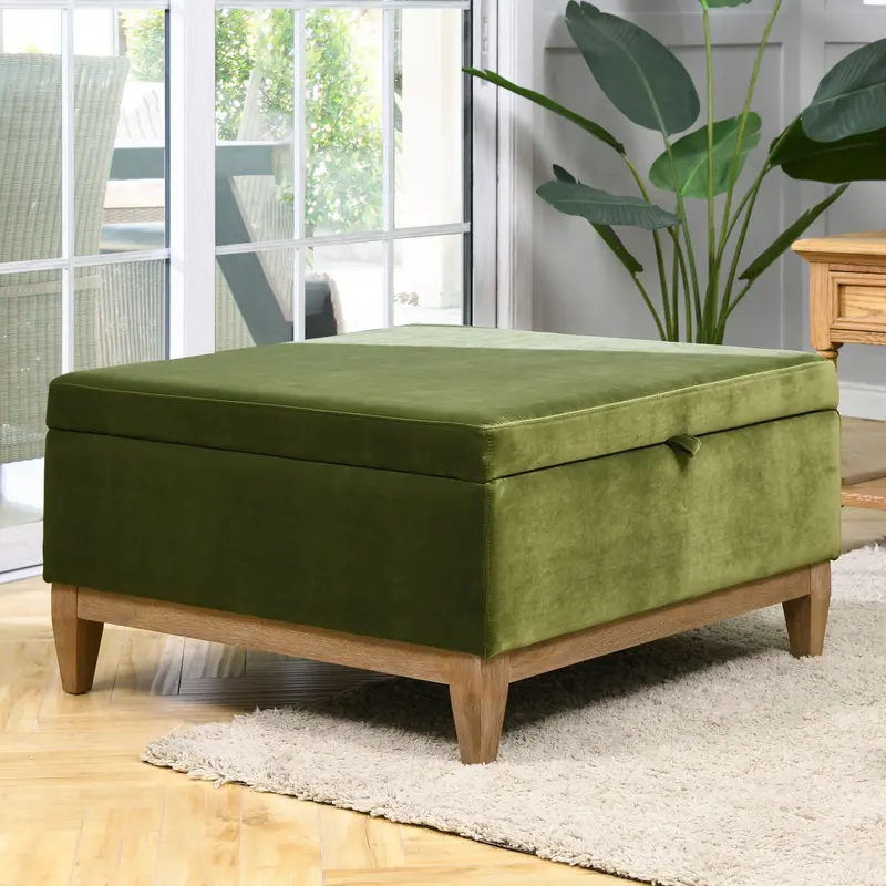 Knox Olive Green Square Storage Cocktail Ottoman