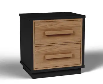 Kozmour Two-Drawer Nightstand in Black-and-Brown Woodgrain Finish