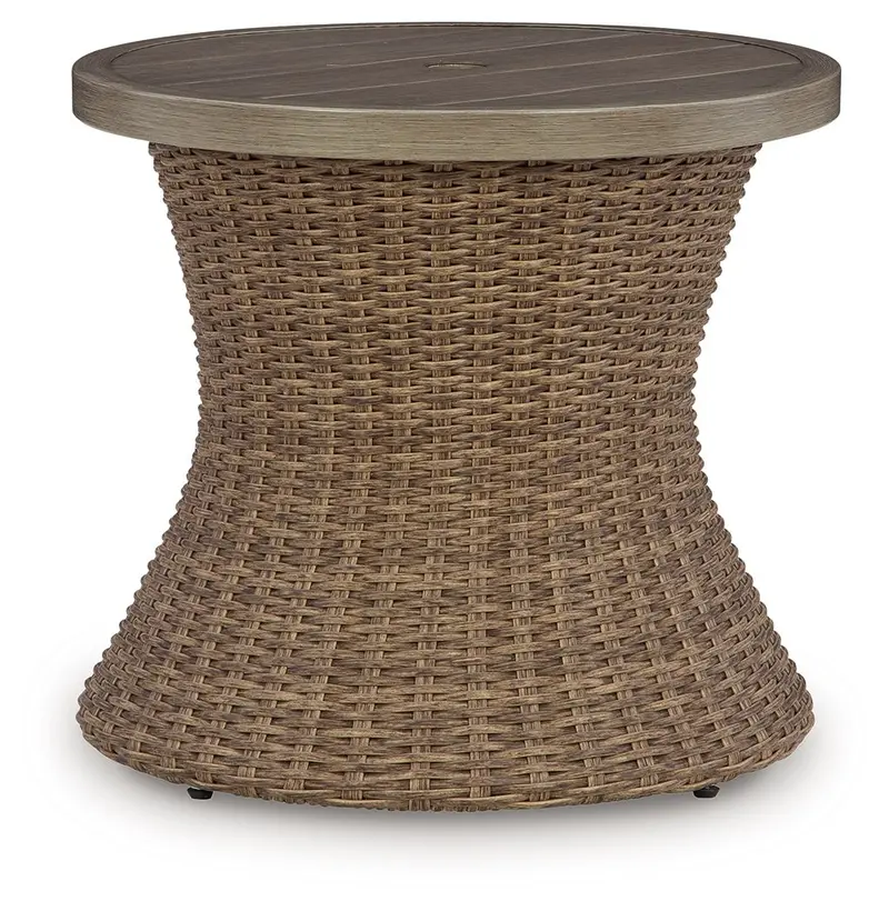 Laguna Heights Round End Table – Beige with Optional Umbrella Hole