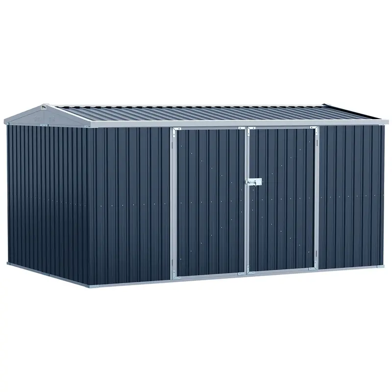 Large Steadfast 14′ x 9′ Reverse-Apex Garden Shed – Grey Galvanised Steel, Lockable & Durable