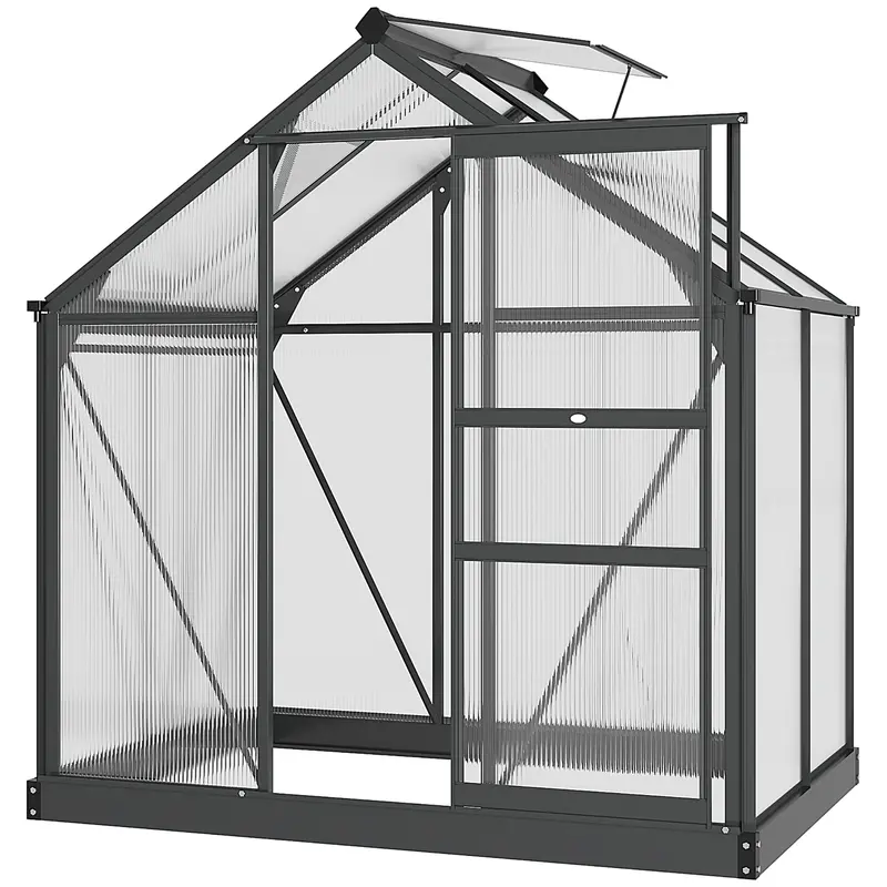 Large Walk-In Polycarbonate Greenhouse with Galvanized Steel Base, Sliding Door & Aluminum Frame