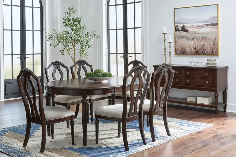 Lavinton 8-Piece Brown Dining Collection: Expandable Table, Six Chairs, and Server