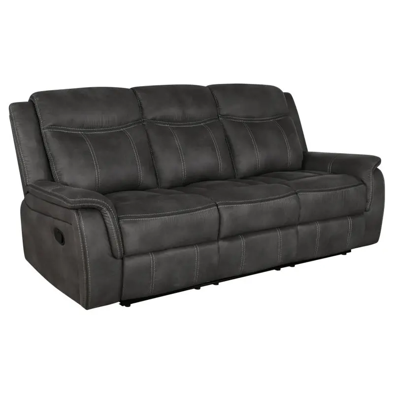 Lawrence Charcoal Upholstered Reclining Sofa with Padded Arms