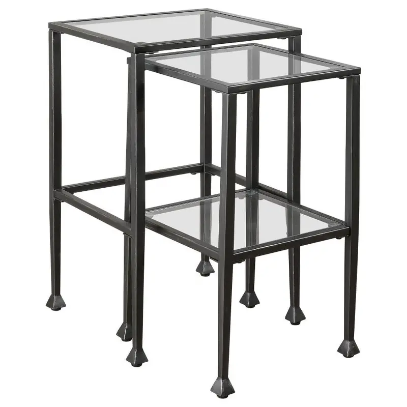 Leilani Black Nesting Table Set – Two Glass-Top Accent Tables