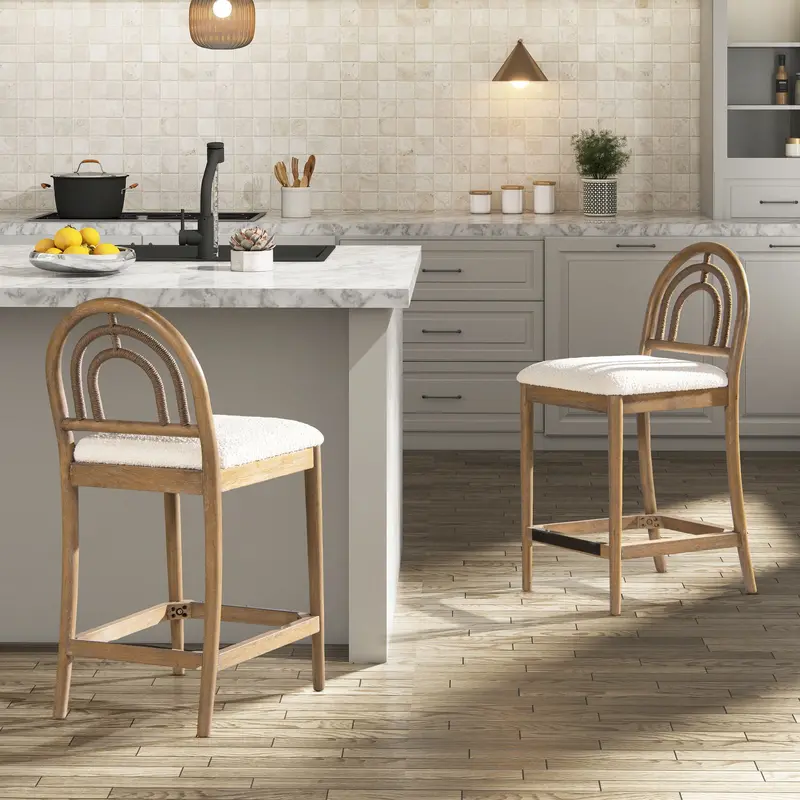 Leon Arched-Back Upholstered Counter Stools (Set of 2) – Ivory White