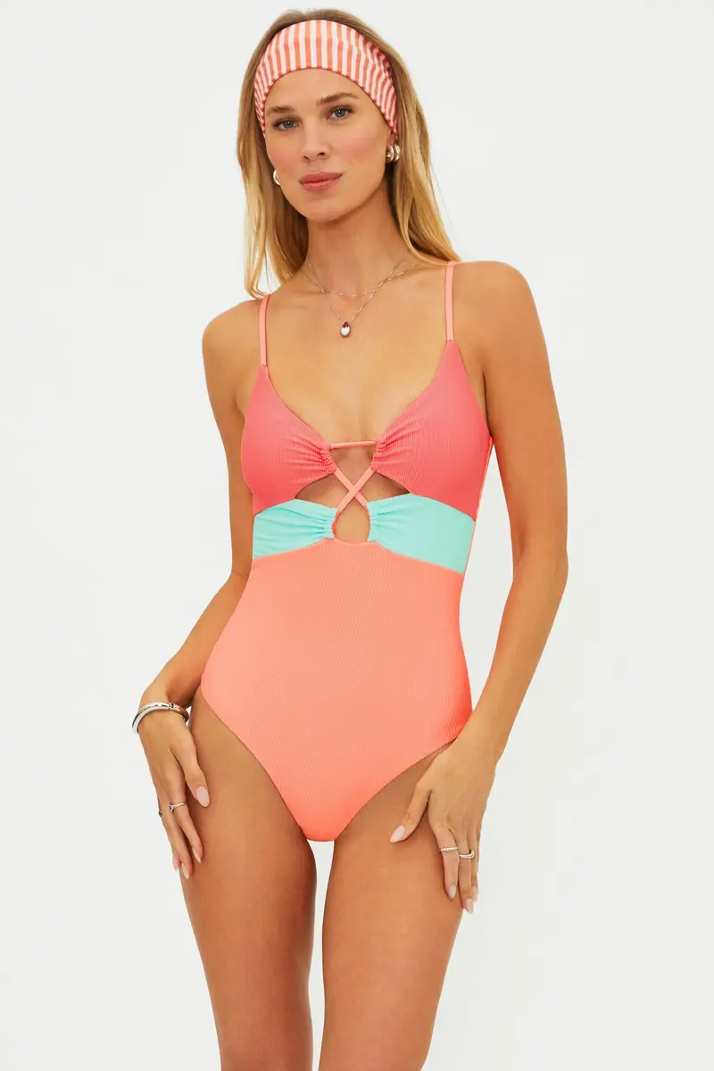 Leslie One-Piece Swimwear – Guava Jelly Colorblock Cut