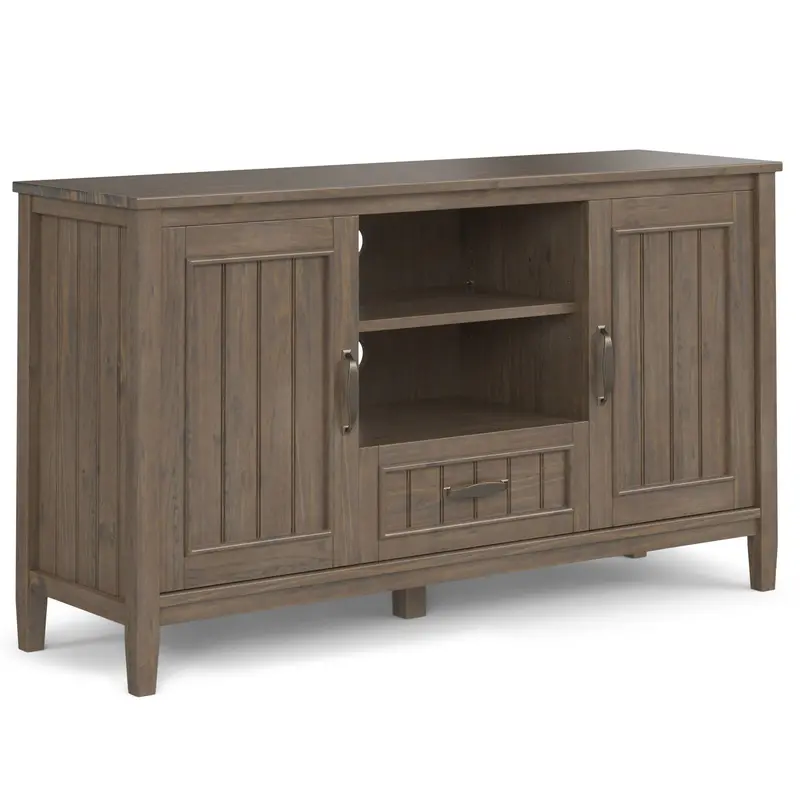 Lev Media Console TV Stand in Smoky Brown – Cable-Ready Design