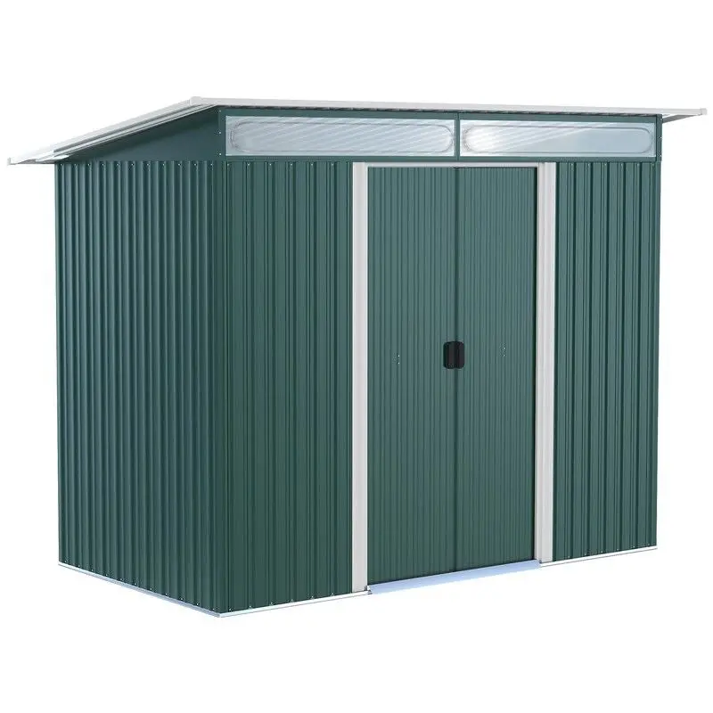Lightsky Steadfast Steel Pent Garden Shed – 8.5′ x 4′, Double Door, Green