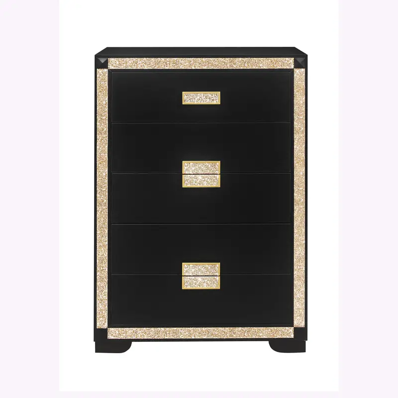 Lively Black Chest of Drawers – Glitter Trim & Industrial-Inspired Handles