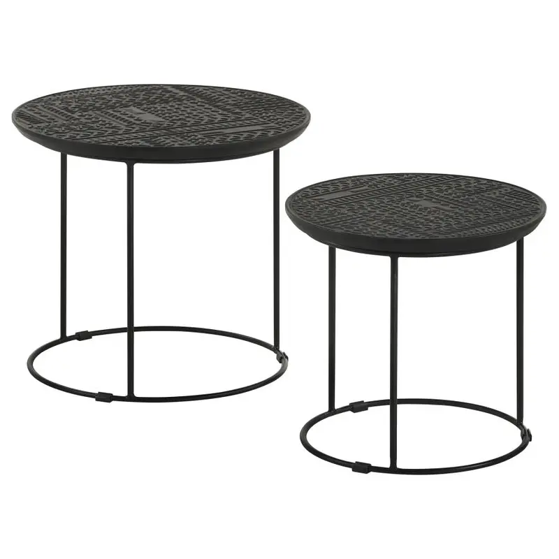 Loannis Matte Black 2-Piece Round Mango Wood Nesting Tables