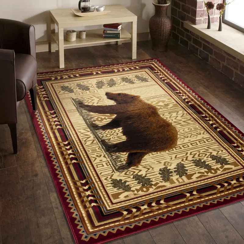 Lodge-Themed Area Rug (5’3″ x 7’3″) – Nature’s Nest Multi-Red Pattern
