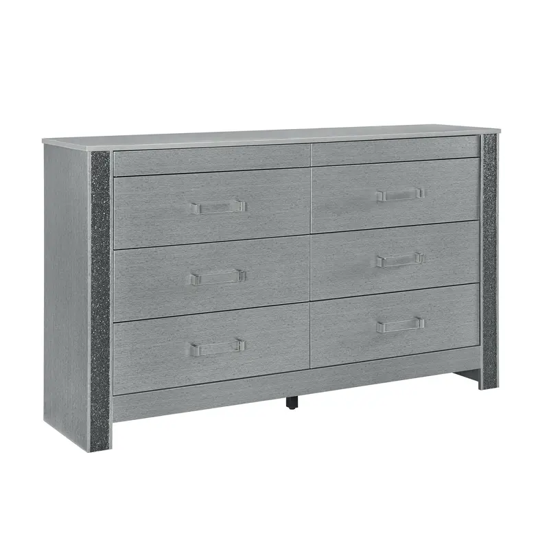 Lorenzo Silver-Tone Dresser with Hidden Jewelry Drawer & Bar Handles
