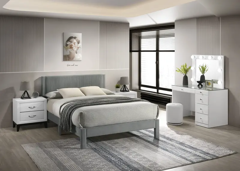 Lucia Light Grey Upholstered Bed Frame