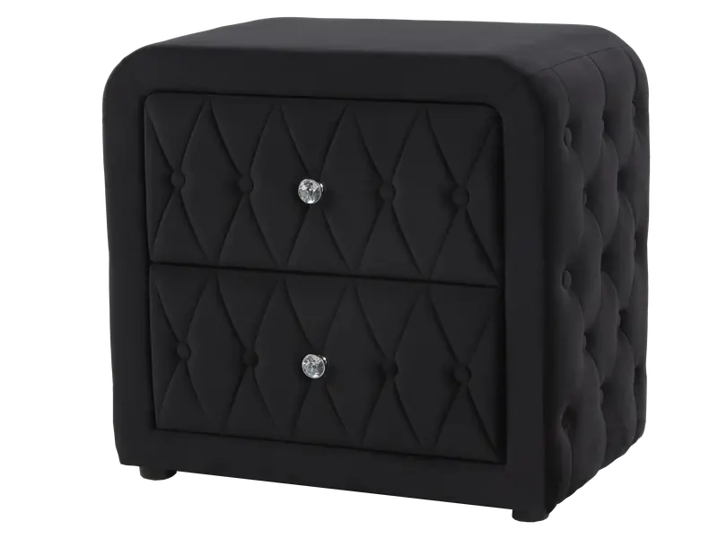 Luxury Black Velvet Nightstand with Two Soft-Close Drawers