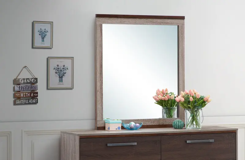 Magnolia Gray-and-Brown Framed Mirror