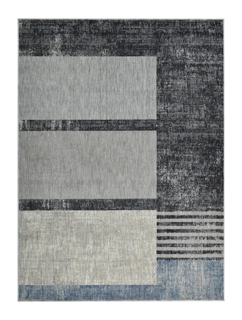 Maison Modern Geometric Area Rug – Gray and Navy Blue Design (6’6″ x 9’0″)