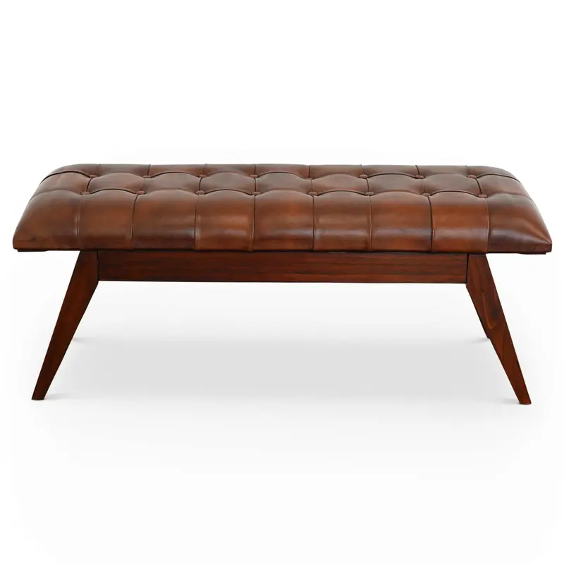 Maja Cognac and Dark Brown Leather-Finish Bench