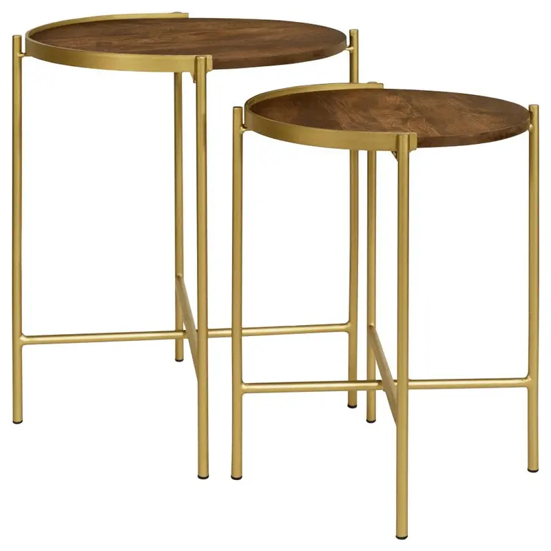 Malka Dark Brown and Gold 2-Piece Round Wooden Nesting Tables