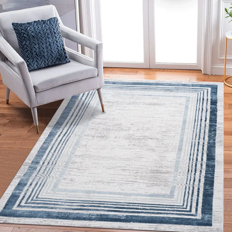 Marfi Blue and Ivory Bordered Area Rug – 8 ft x 10 ft